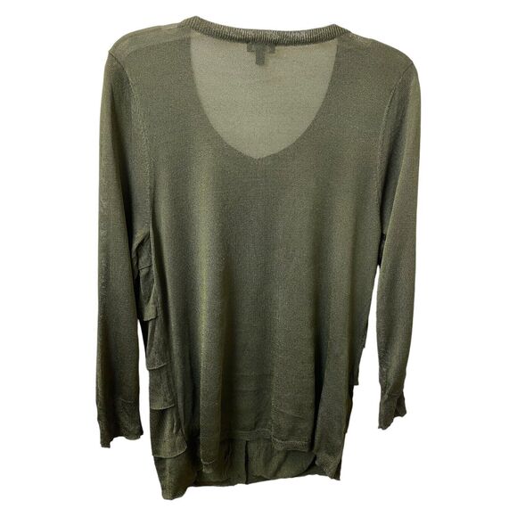 Talbots Tiered Ruffle Front Knit Cardigan, Dark Olive, nwot size L - Picture 4 of 7